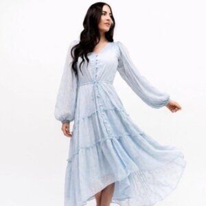 Rachel Parcell Flowy Eyelet Hi-Low Dress Size M Blue only worn once